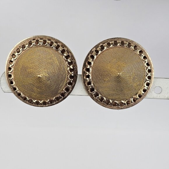 Vintage Barclay Large Round Dome Textured Mesh Chunky Statement Clip On Earrings - Picture 1 of 17
